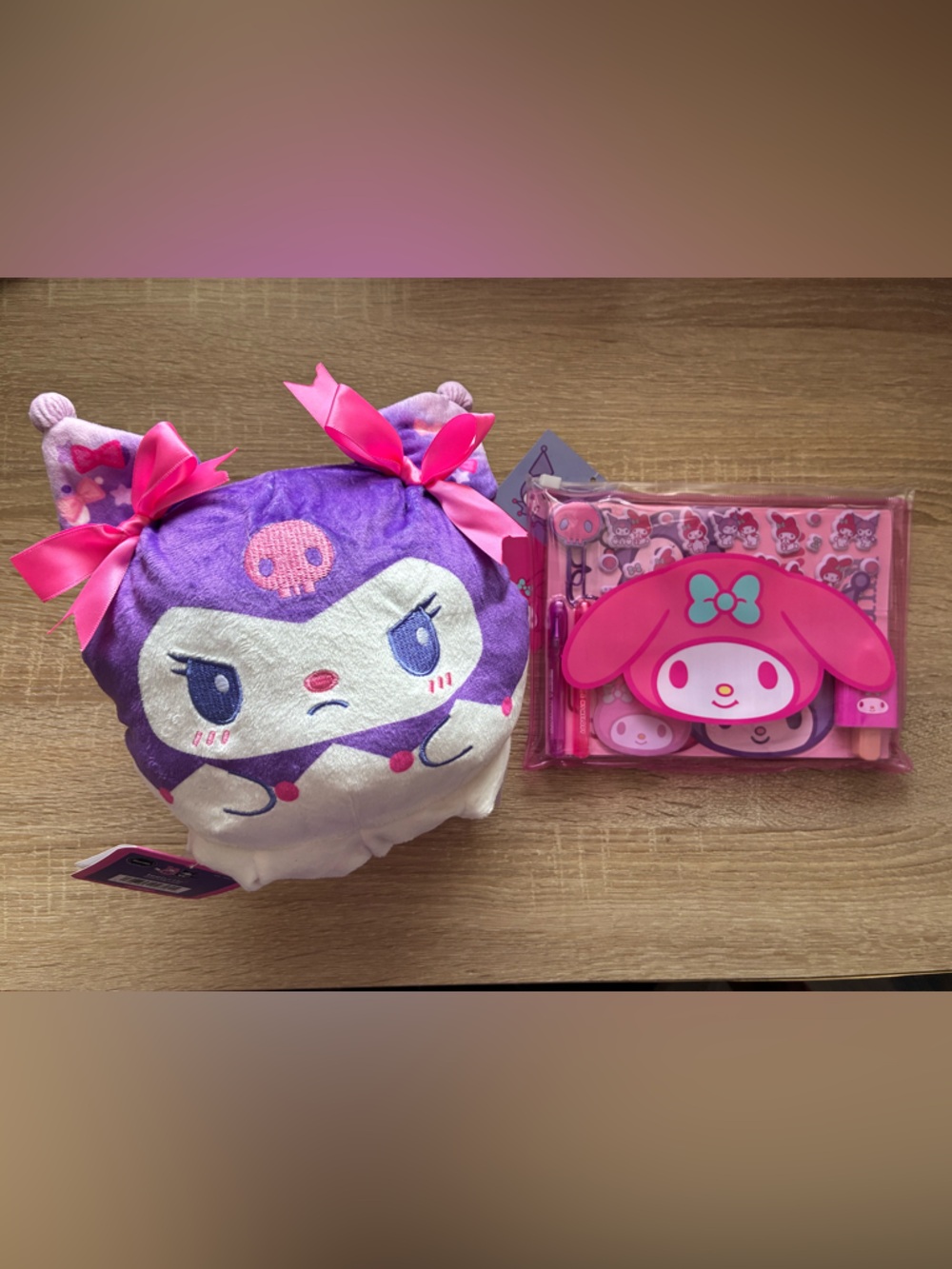 Kuromi and My Melody Bundle with Stationary, Stickers, and Reversible Plushie 💕💜